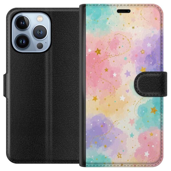 Kompatibel Tegnebogsetui til Apple iPhone 13 Pro Pastellmoln med guldstjärnor