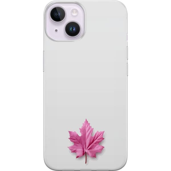 Kompatibelt Mobildeksel til Apple iPhone 15 Minimalistisk rosa lønneblad sentrert mot ren hvit bakgrunn