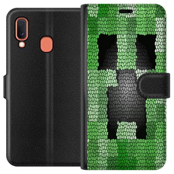 Kompatibelt Plånboksfodral till Samsung Galaxy A20e Creeper / Minecraft