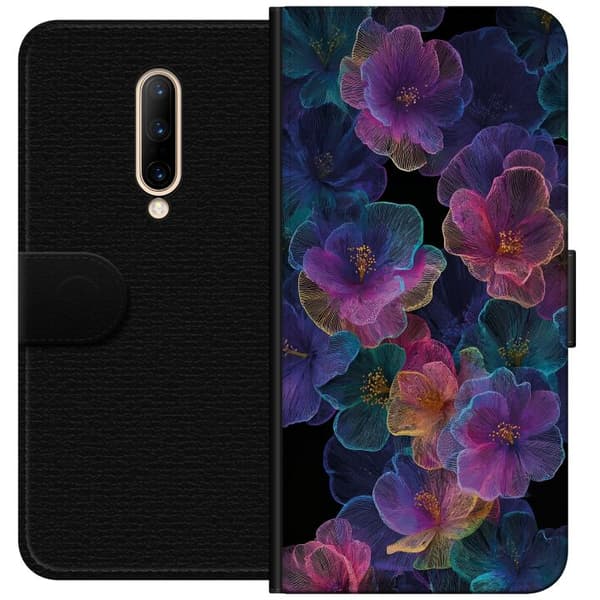 Kompatibel Tegnebogsetui til OnePlus 7 Pro Elegant blomstermønster med mørk baggrund