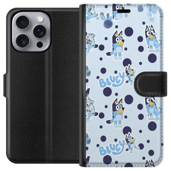 Kompatibel Tegnebogsetui til Apple iPhone 16 Pro Max Bluey-mønster i lyseblåt design