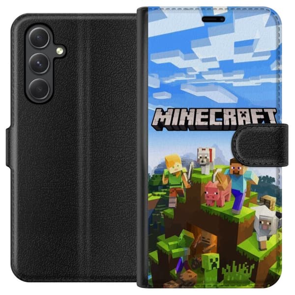 Kompatibelt Plånboksfodral till Samsung Galaxy A15 5G Minecraft pixelvärld Creeper gaming design