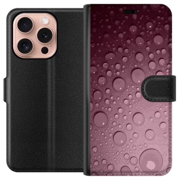 Kompatibel Tegnebogsetui til Apple iPhone 16 Pro Rosa vattendroppar