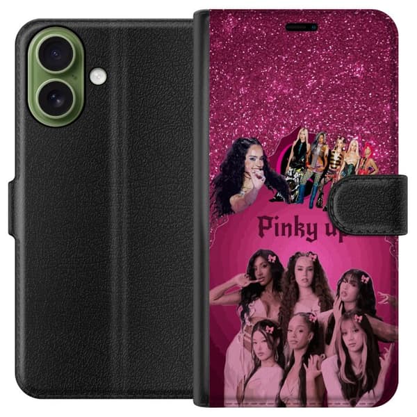 Kompatibel Tegnebogsetui til Apple iPhone 17 Pink KATSEYE-collage med glitrende detaljer, sløjfer og typografiske elementer
