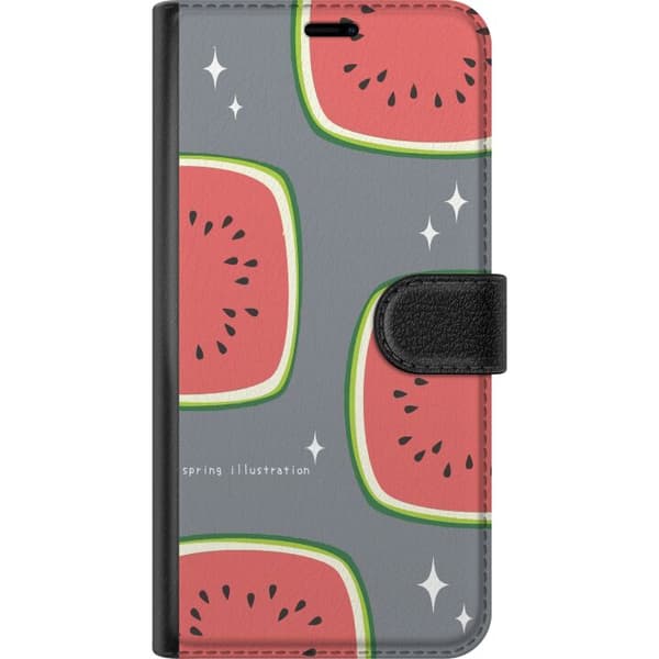 Kompatibel Tegnebogsetui til Google Pixel 9 Pro XL Illustrerede vandmelonskiver med hvide stjerner på grå baggrund