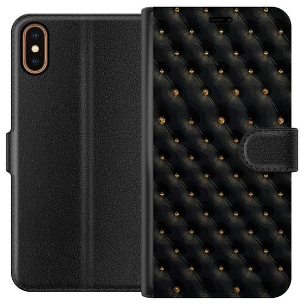 Kompatibel Tegnebogsetui til Apple iPhone XS Elegant sort diamantmønster med guldfarvede detaljer