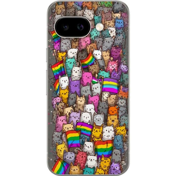 Kompatibelt Mobildeksel til Google Pixel 10a Illustrerte katter med prideflagg i fargerik samling