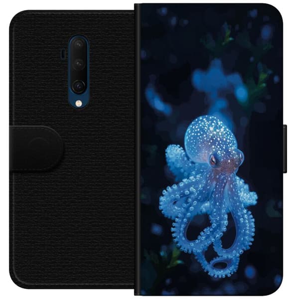 Kompatibelt Plånboksfodral till OnePlus 7T Pro Närbild av blå bläckfisk