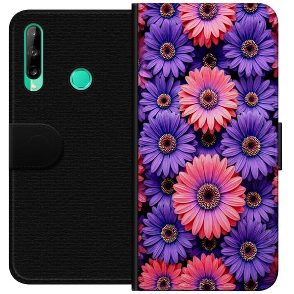 Kompatibel Tegnebogsetui til Huawei P40 lite E Lila och rosa blommor