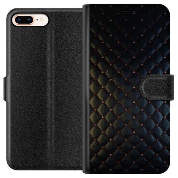 Kompatibel Tegnebogsetui til Apple iPhone 7 Plus Elegant sort bølgemønster med dekorative krystaldetaljer