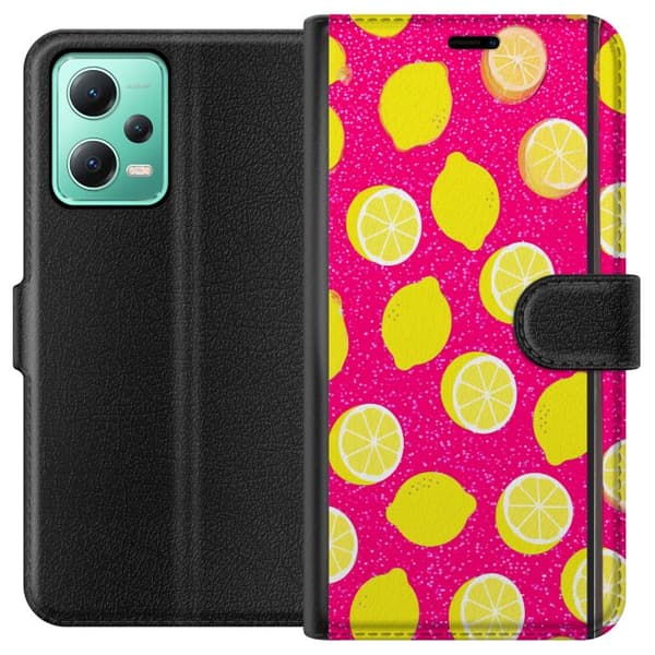 Kompatibelt Lommeboketui til Xiaomi Redmi Note 12 Citronmönster rosa