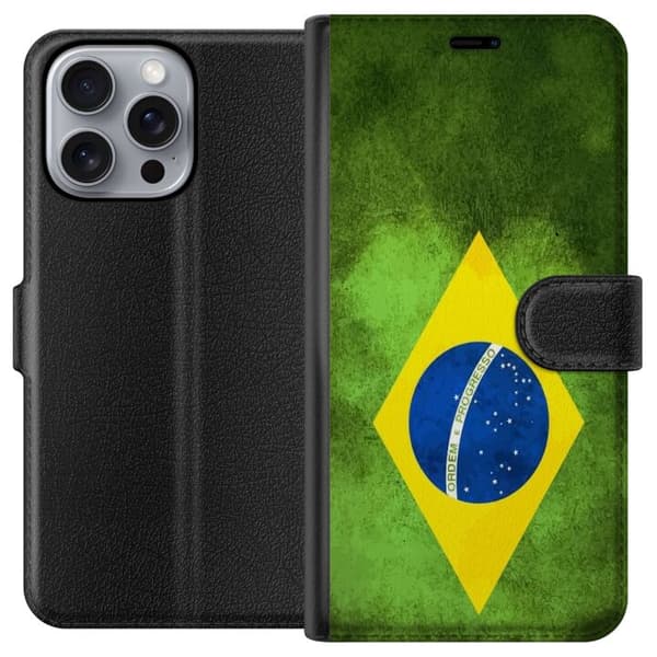 Kompatibel Tegnebogsetui til Apple iPhone 16 Pro Max Brasiliansk flag med rustik tekstur