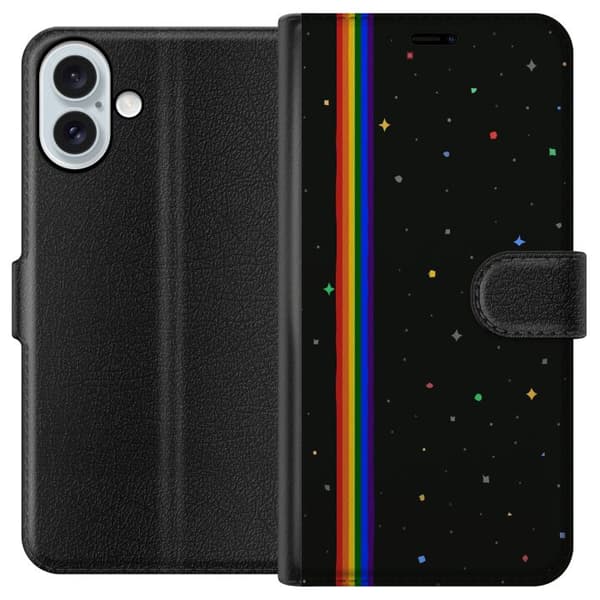 Kompatibel Tegnebogsetui til Apple iPhone 16 Plus Farverige regnbuestriber og små stjerner i et elegant rumdesign