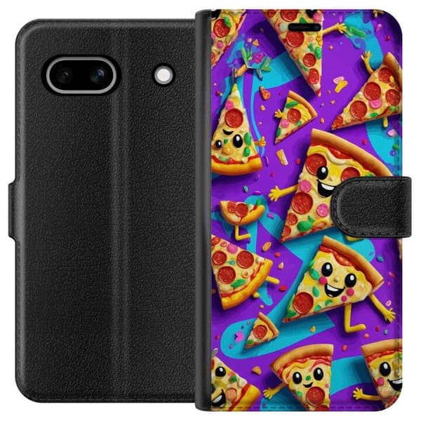 Kompatibel Tegnebogsetui til Google Pixel 7a Lystigt pizzadesign med tegnede figurer