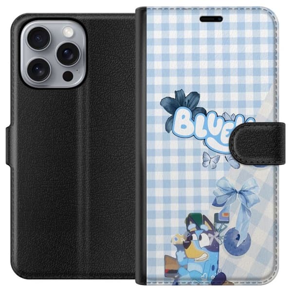 Kompatibel Tegnebogsetui til Apple iPhone 16 Pro Max Sød Bluey-design i blå pastelstil