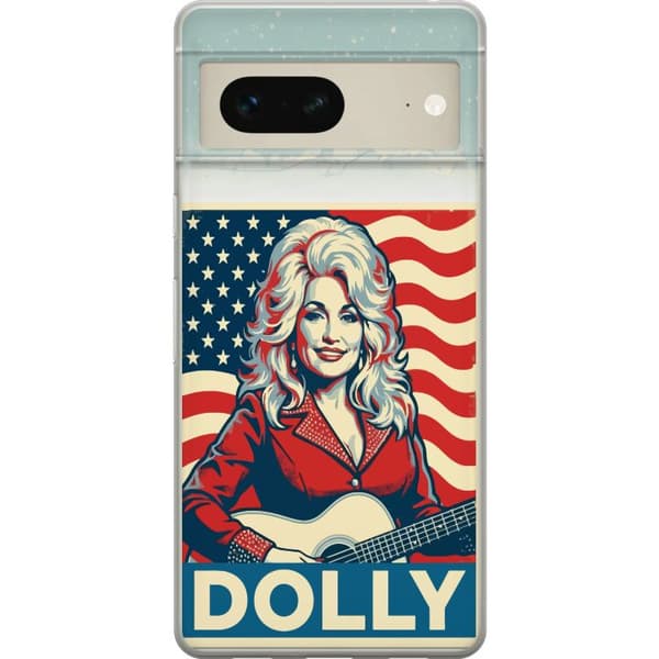 Kompatibelt Mobildeksel til Google Pixel 7 Dolly Parton med gitarr och USA-flagga