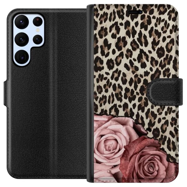 Kompatibel Tegnebogsetui til Samsung Galaxy S22 Ultra 5G Leopard Rosen