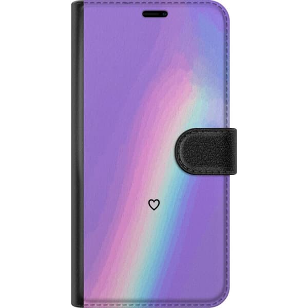 Kompatibel Tegnebogsetui til Google Pixel 9 Lille sort hjerte mod en farverig pastelgradient i lilla, pink og turkis
