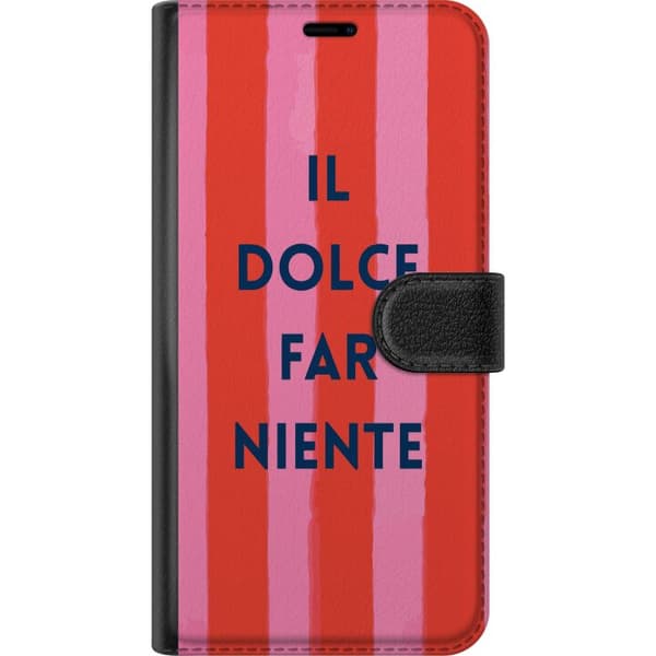 Kompatibel Tegnebogsetui til Google Pixel 10 Pro Italiensk citat Il Dolce Far Niente mod grafiske lyserøde og røde striber