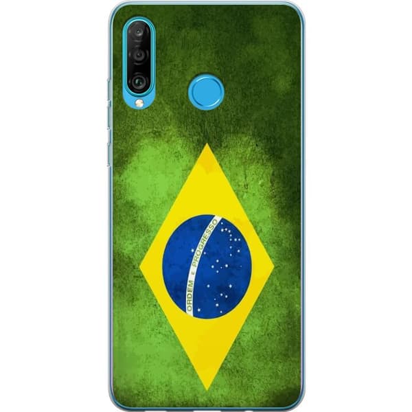 Kompatibelt Mobildeksel til Huawei P30 lite Brasiliansk flagg med rustikk tekstur
