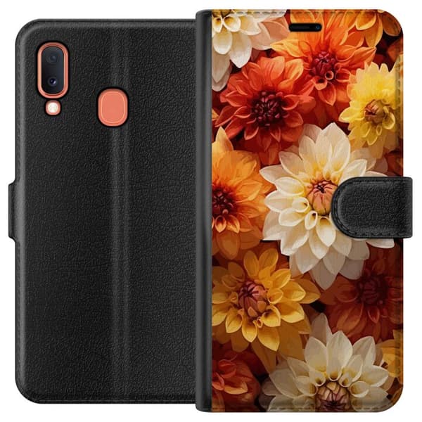 Kompatibelt Lommeboketui til Samsung Galaxy A20e Oransje Blomster