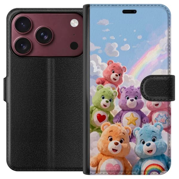 Kompatibel Tegnebogsetui til Apple iPhone 18 Pro Max Søde farverige bamser med symboler på maven, regnbue og skyer