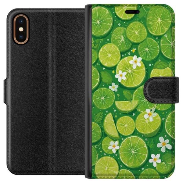 Kompatibelt Plånboksfodral till Apple iPhone X Fräscht limemönster i gröna toner