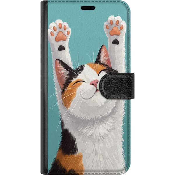 Kompatibelt Plånboksfodral till Apple iPhone 15 Plus Glad trefärgad katt