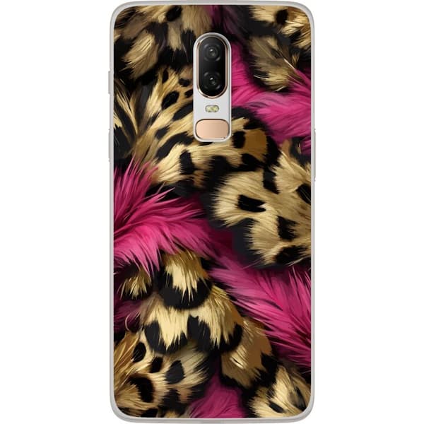 Kompatibelt Mobildeksel til OnePlus 6 Mykt leopardmønster med rosa detaljer