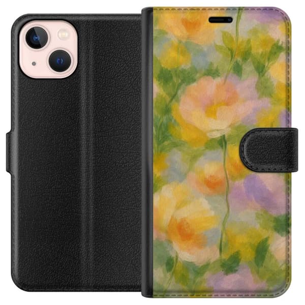 Kompatibelt Plånboksfodral till Apple iPhone 13 mini Solvarma blommor i handmålad romantisk stil
