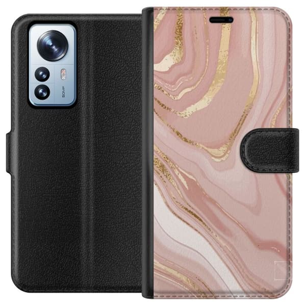Kompatibelt Plånboksfodral till Xiaomi 12 Pro Marmor Guld