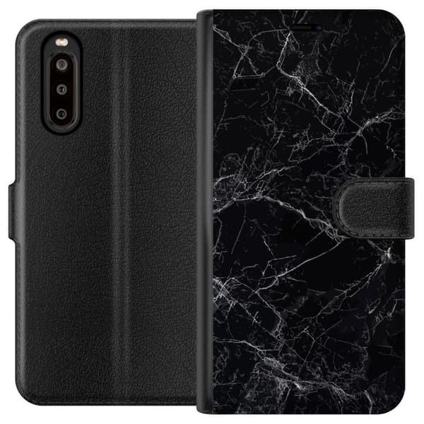 Kompatibel Tegnebogsetui til Sony Xperia 10 II Marmor Sort
