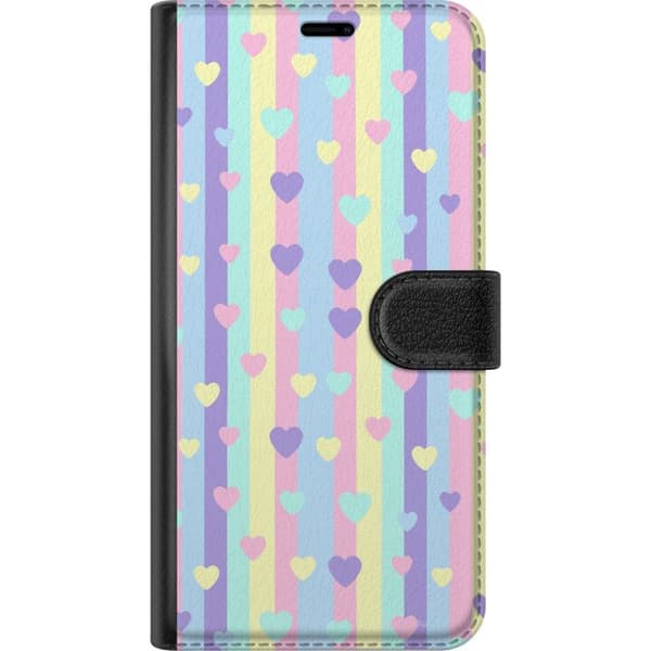 Kompatibel Tegnebogsetui til Apple iPhone 16 Pro Max Pastelfarvede lodrette striber med spredte hjerter i flere farver