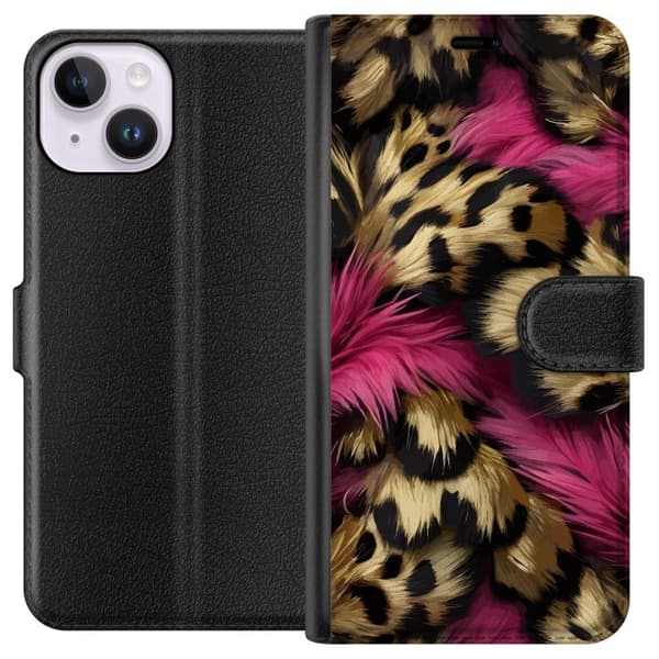 Kompatibel Tegnebogsetui til Apple iPhone 14 Blødt leopardmønster med lyserøde detaljer