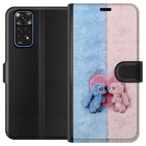Kompatibel Tegnebogsetui til Xiaomi Redmi Note 11 Søde blå og lyserøde figurer foran et stort lyserødt hjerte