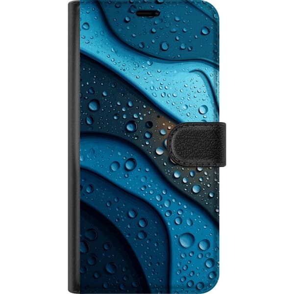 Kompatibel Tegnebogsetui til Apple iPhone 17 Pro Blå abstrakte former med realistiske vanddråber og bløde linjer