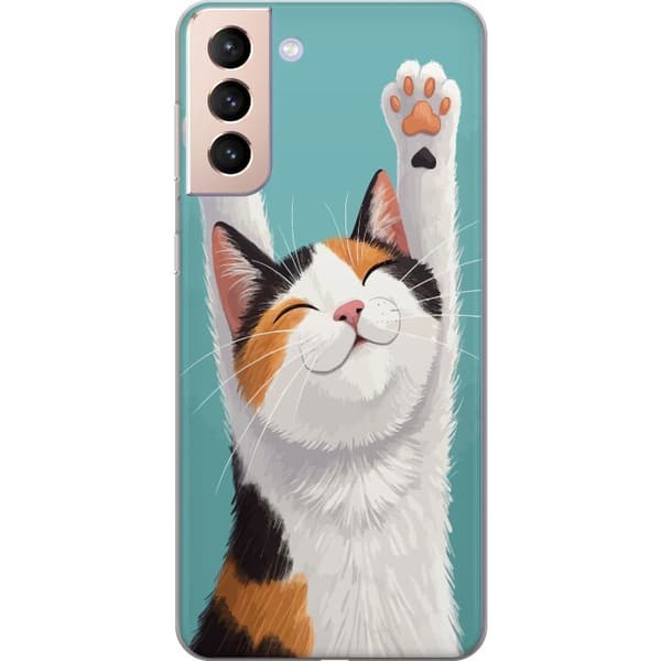 Kompatibelt Mobildeksel til Samsung Galaxy S21 Glad trefärgad katt