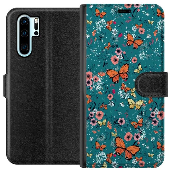 Kompatibel Tegnebogsetui til Huawei P30 Pro Sommerfugle og blomster