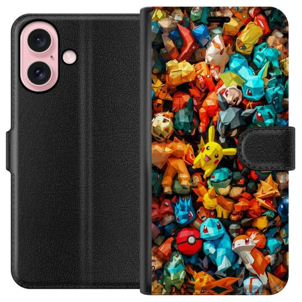 Kompatibelt Plånboksfodral till Apple iPhone 16 Unik geometrisk pokémon-design
