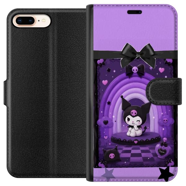 Kompatibel Tegnebogsetui til Apple iPhone 8 Plus Sød kaninfigur med lilla regnbue, hjerter og stjerner