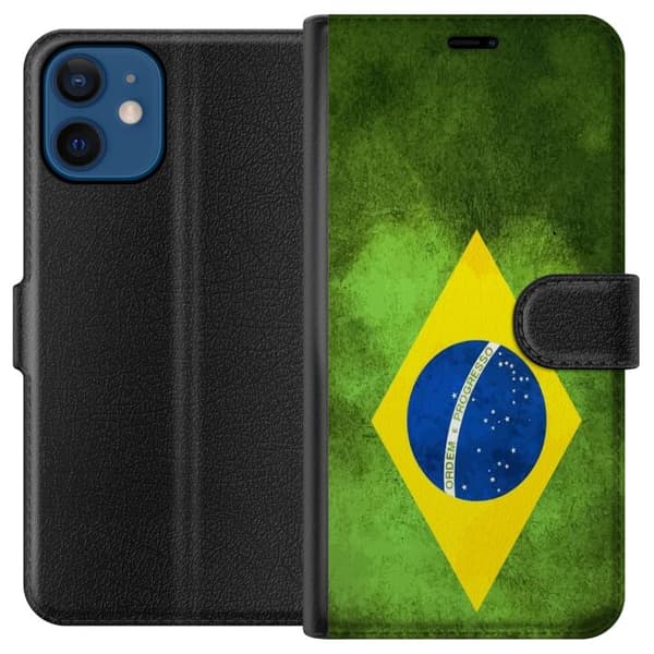 Kompatibel Tegnebogsetui til Apple iPhone 12 Brasiliansk flag med rustik tekstur