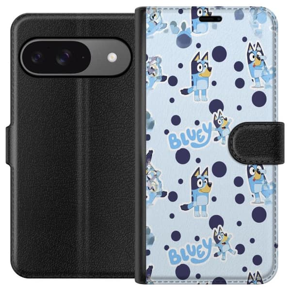 Kompatibel Tegnebogsetui til Google Pixel 9 Pro Bluey-mønster i lyseblåt design