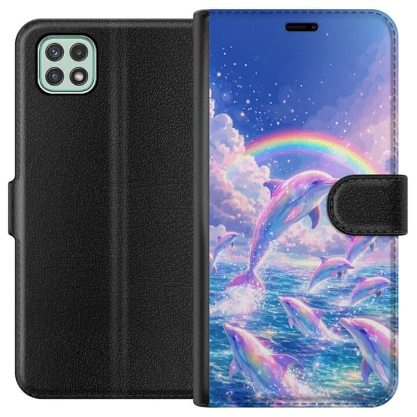 Kompatibel Tegnebogsetui til Samsung Galaxy A22 5G Glittrande regnbågsdelfiner
