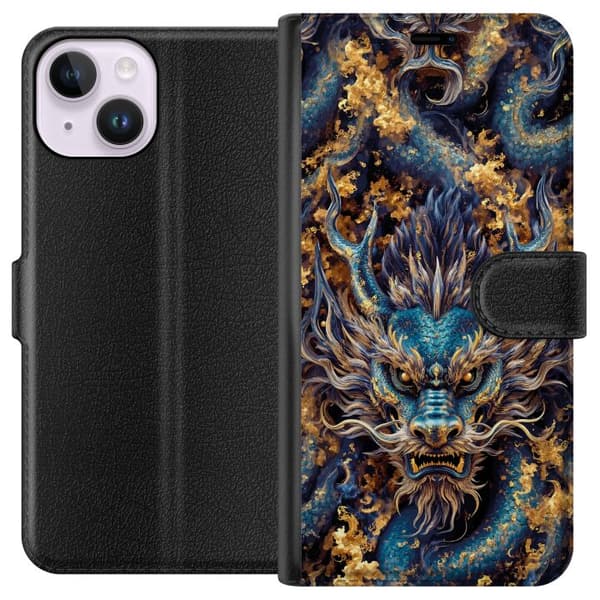 Kompatibelt Plånboksfodral till Apple iPhone 15 Närbild av kraftfull fantasydrake