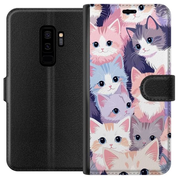 Kompatibel Tegnebogsetui til Samsung Galaxy S9+ Søde killinger med store blå øjne i lyserøde, lilla og blå pastelfarver