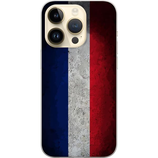 Kompatibelt Mobildeksel til Apple iPhone 15 Pro Fransk flagg med rustikk betongstruktur