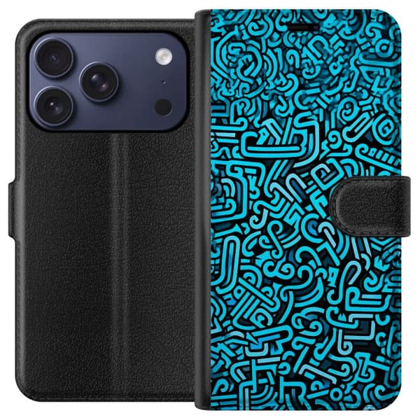 Kompatibel Tegnebogsetui til Apple iPhone 17 Pro Blå abstrakt graffiti