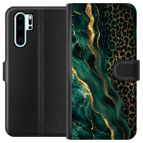 Kompatibel Tegnebogsetui til Huawei P30 Pro Smaragdleopard