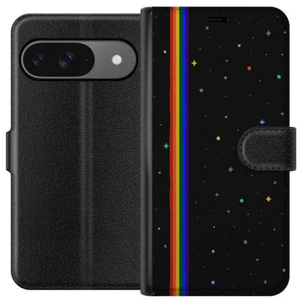 Kompatibel Tegnebogsetui til Google Pixel 9 Pro Farverige regnbuestriber og små stjerner i et elegant rumdesign