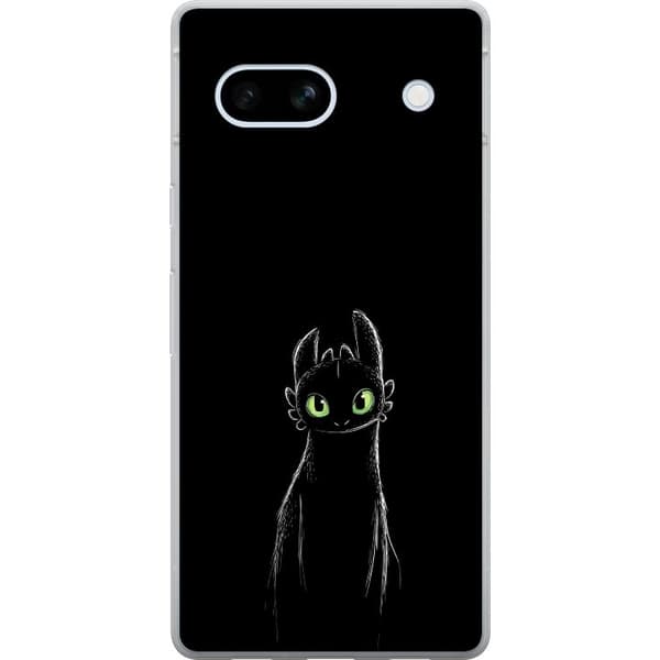 Kompatibel Mobilcover til Google Pixel 7a Sort drage med lysende grønne øjne på mørk baggrund